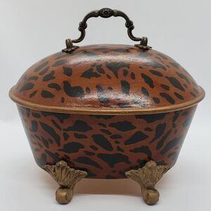 Decorative Vintage Leopard Wooden Vanity Storage Box with Ornate Feet